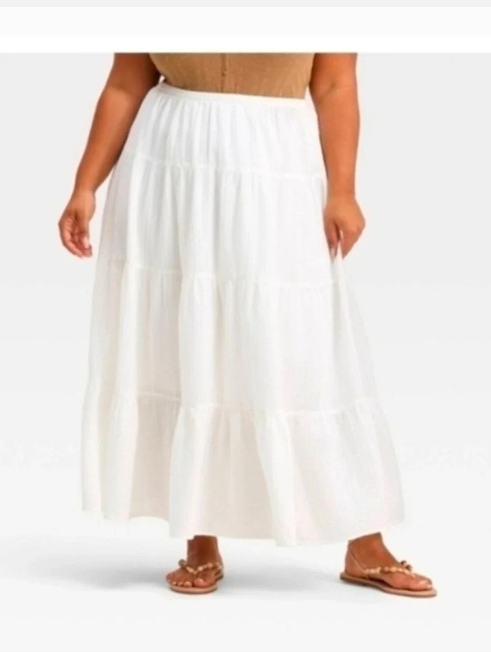 Universal Thread Women's Crinkle Gauze Pull-On Maxi Skirt White Size L